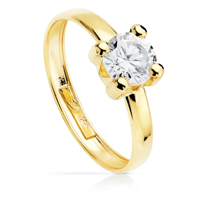 9K SOLITARIO ORO AMARILLO CON CIRCONITA EN GARRAS DE 6 MM