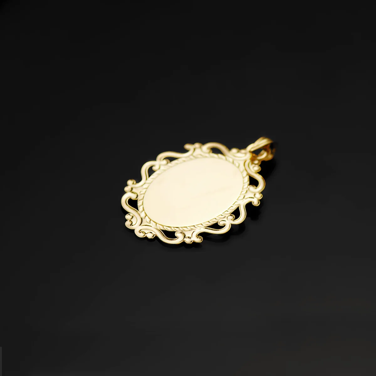18K MEDALLA ORO AMARILLO VIRGEN NIÑA PERFIL ESMALTE BLANCO Y CERCO CALADO BRILLO 23X16 MM — vista 2