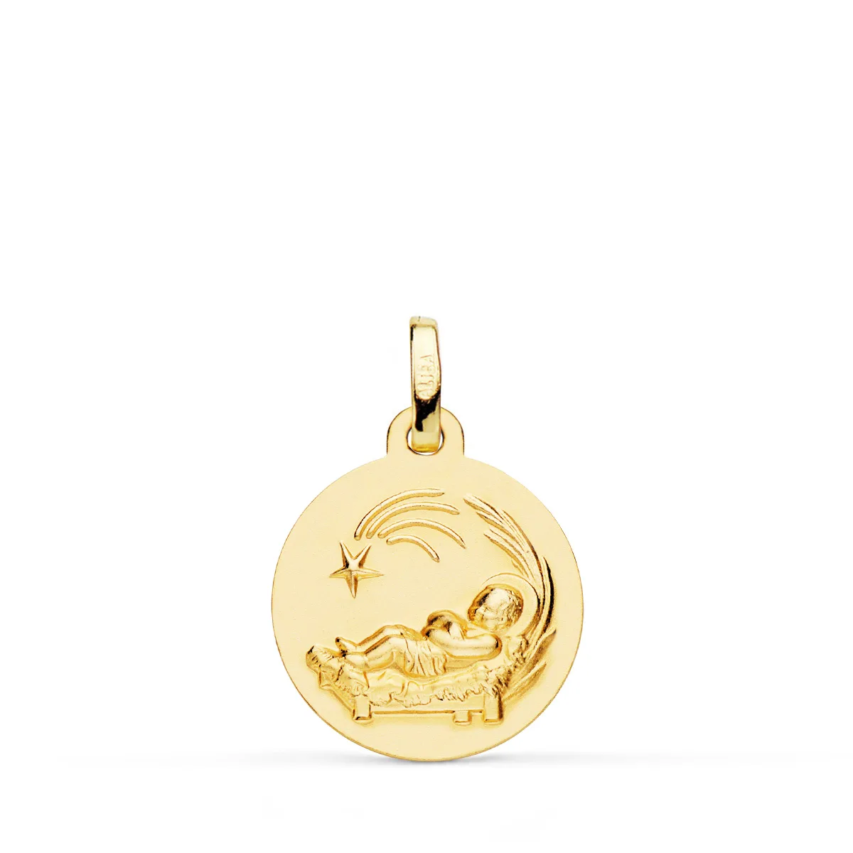 18K MEDALLA ORO AMARILLO NIÑO DEL PESEBRE LISA 16 MM