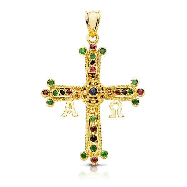 18K CRUZ DE COVADONGA O VICTORIA AMARILLO MEDIANA 33X27 MM