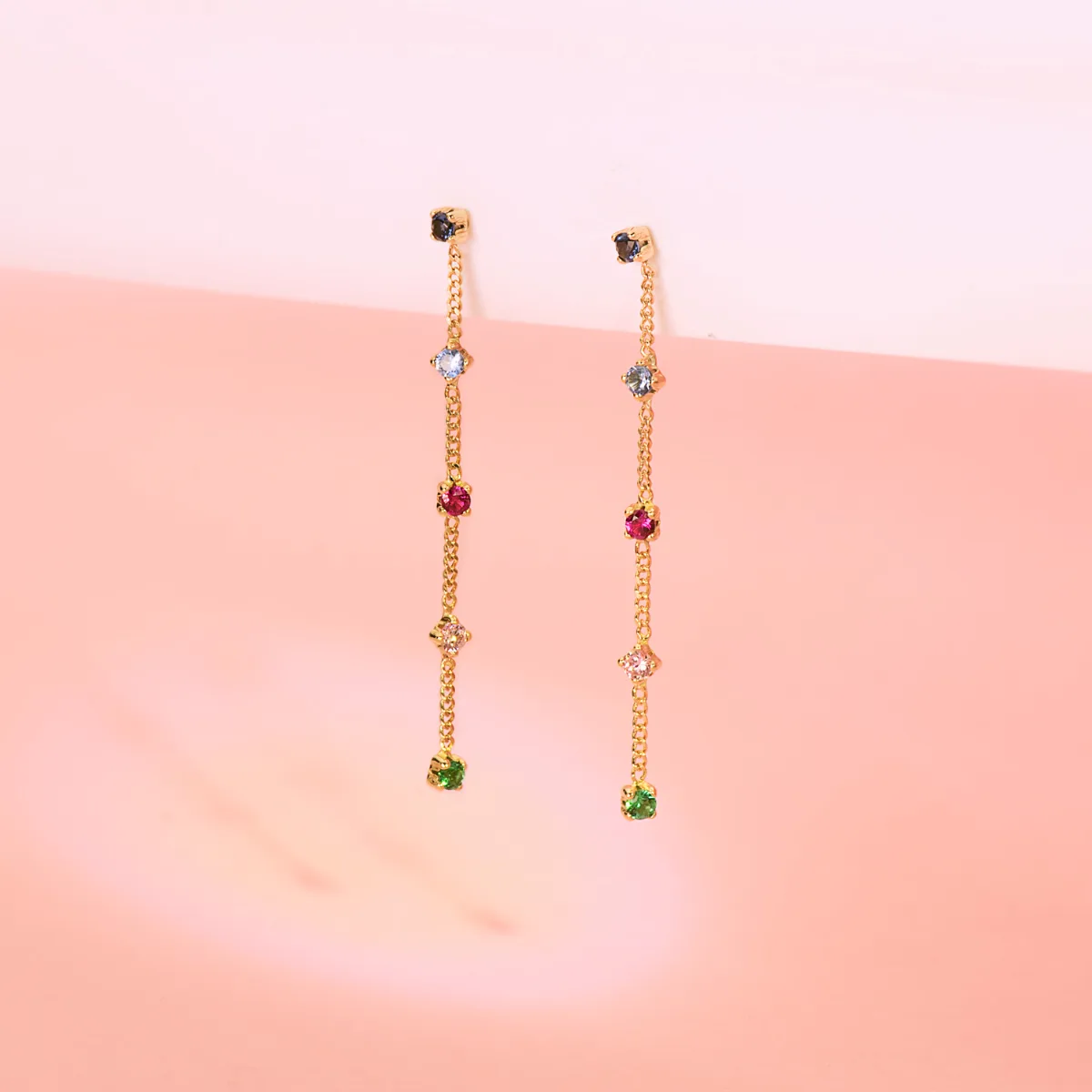18K PENDIENTES ORO AMARILLO LARGOS CON CADENA Y CIRCONITA COLORES 39 MM. CIERRE PRESION — vista 2