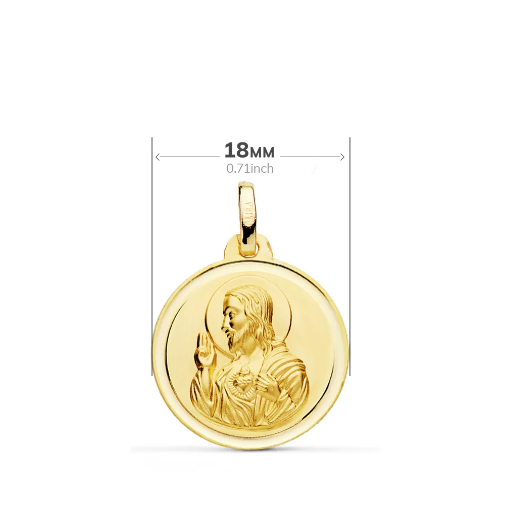 18K ESCAPULARIO ORO AMARILLO BISEL ORO AMARILLO VIRGEN DEL CARMEN CORAZON DE JESUS 18 MM — vista 3