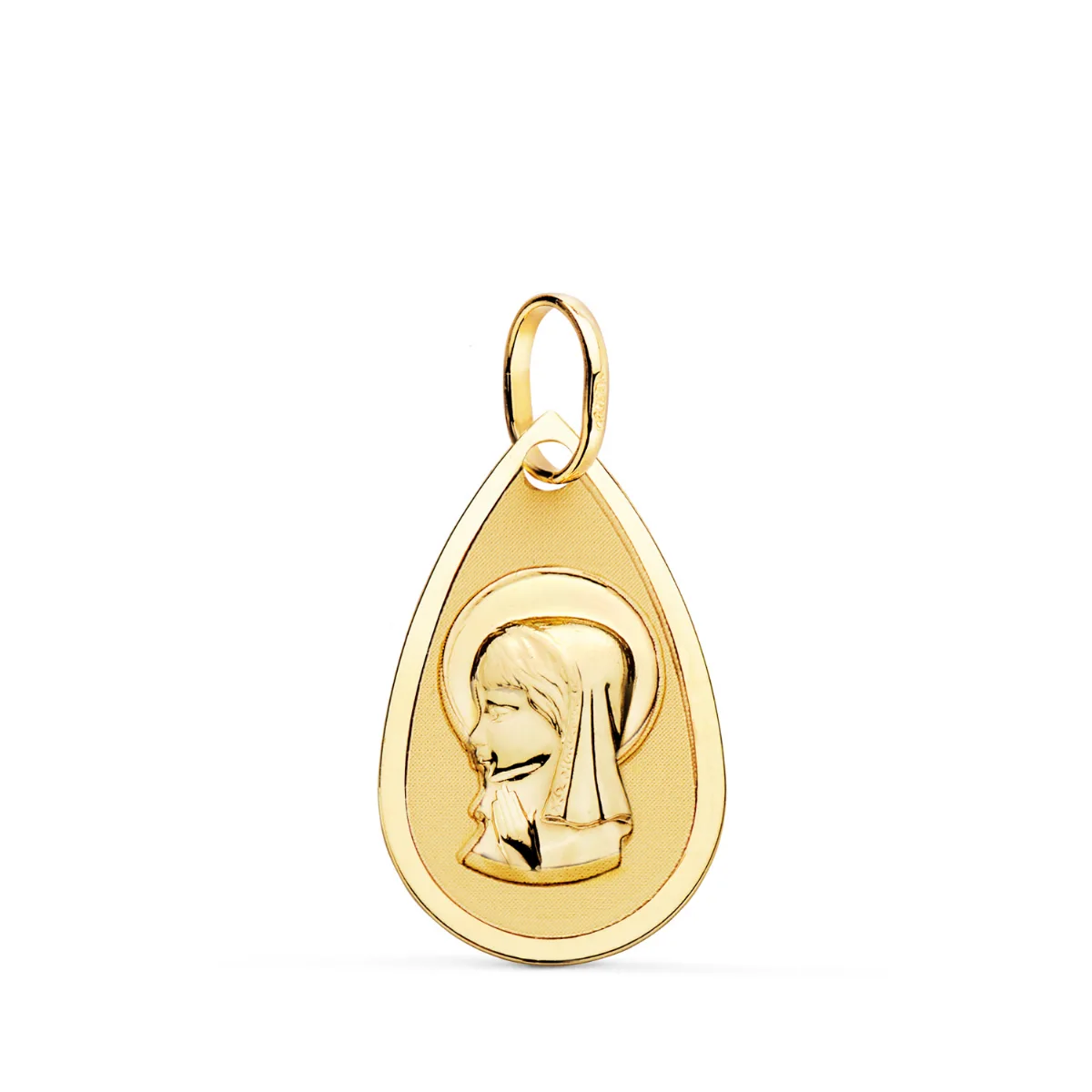 18K MEDALLA ORO AMARILLO VIRGEN NIÑA GOTA TALLADA 19X11 MM