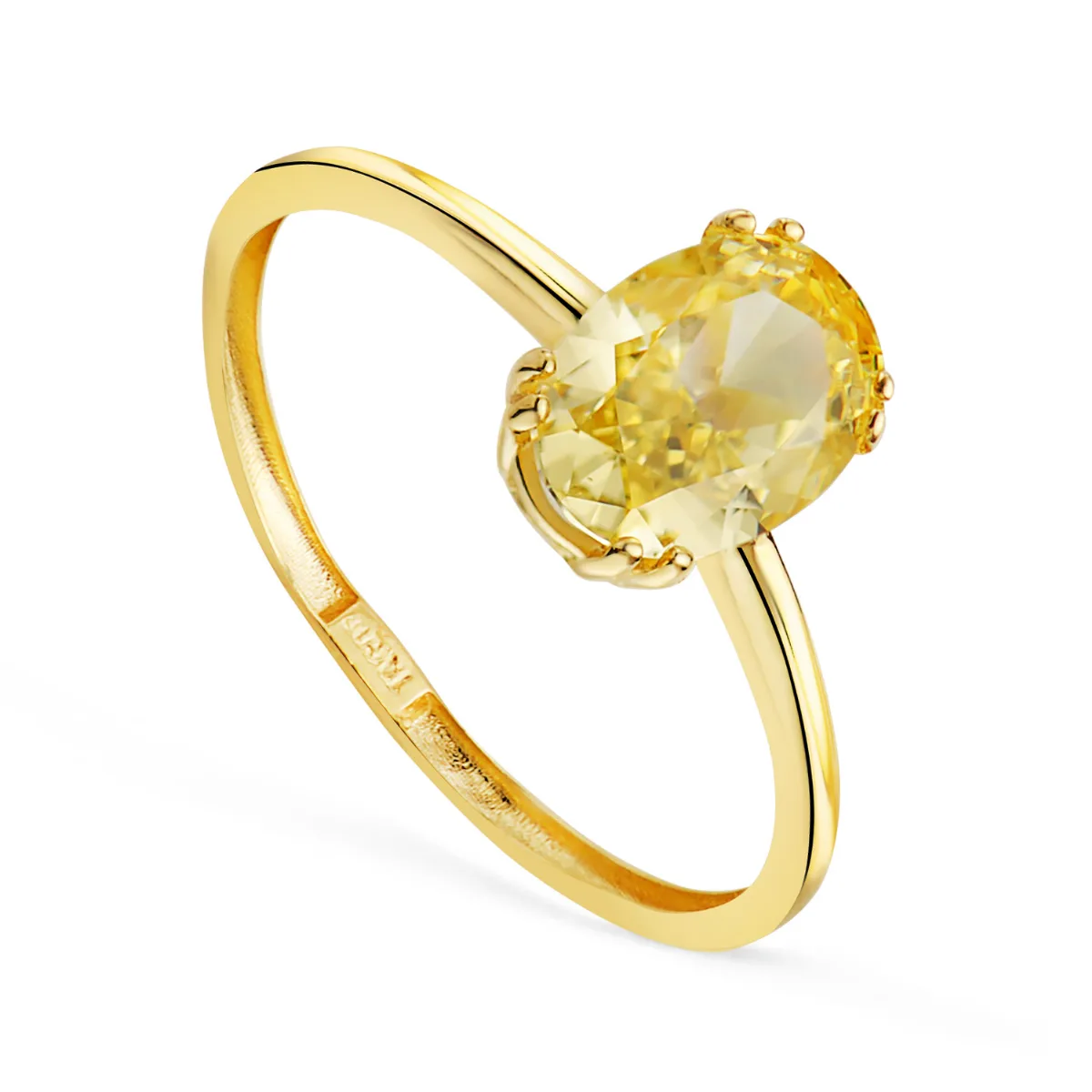 18K SORTIJA ORO AMARILLO PIEDRA ICE CUT YELLOW OVAL DE 8 X 6 MM.