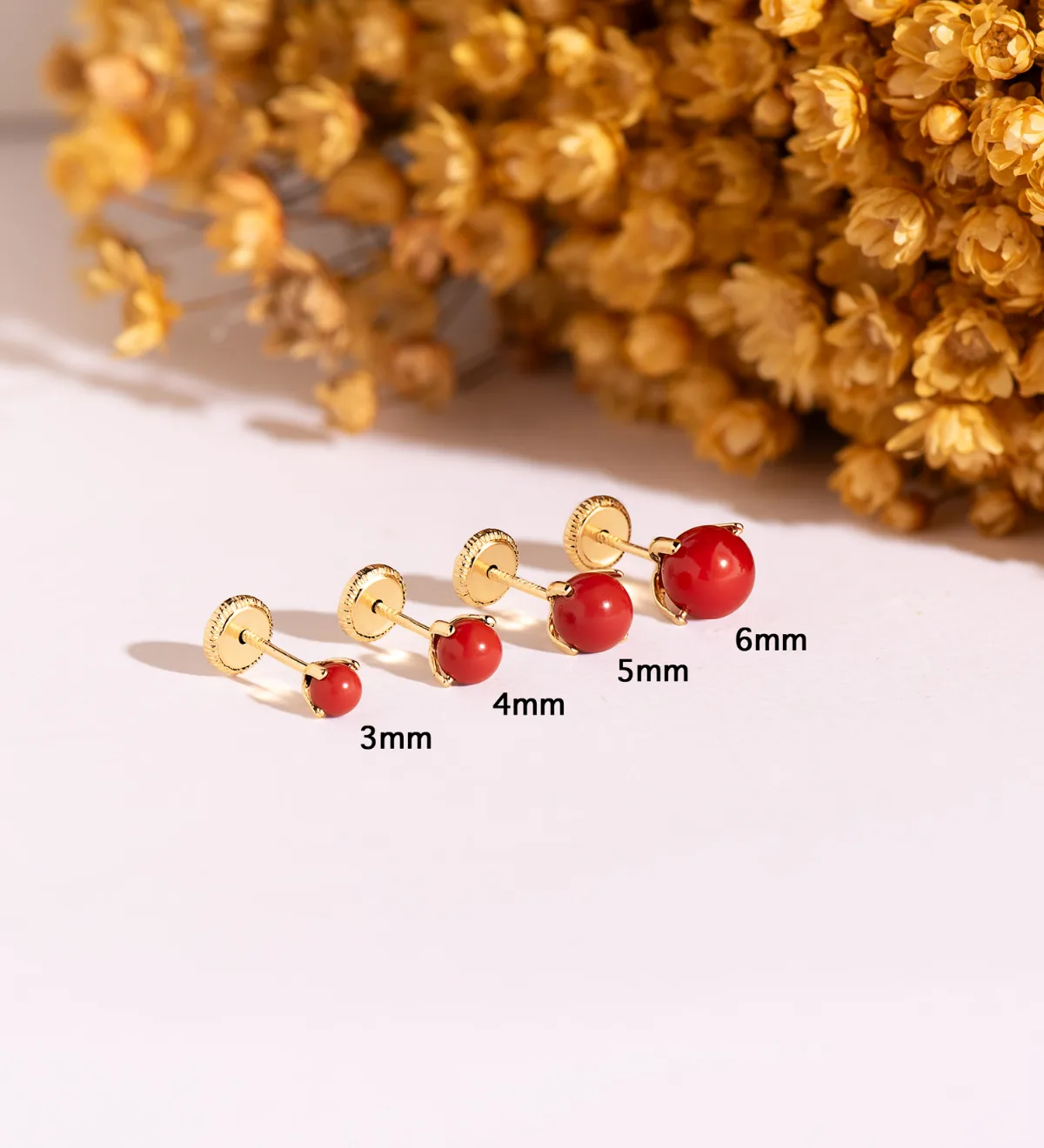 18K PENDIENTES ORO AMARILLO CORAL CON 4 GARRAS. MEDIDA: 3 MM. CIERRE TUERCA — vista 2