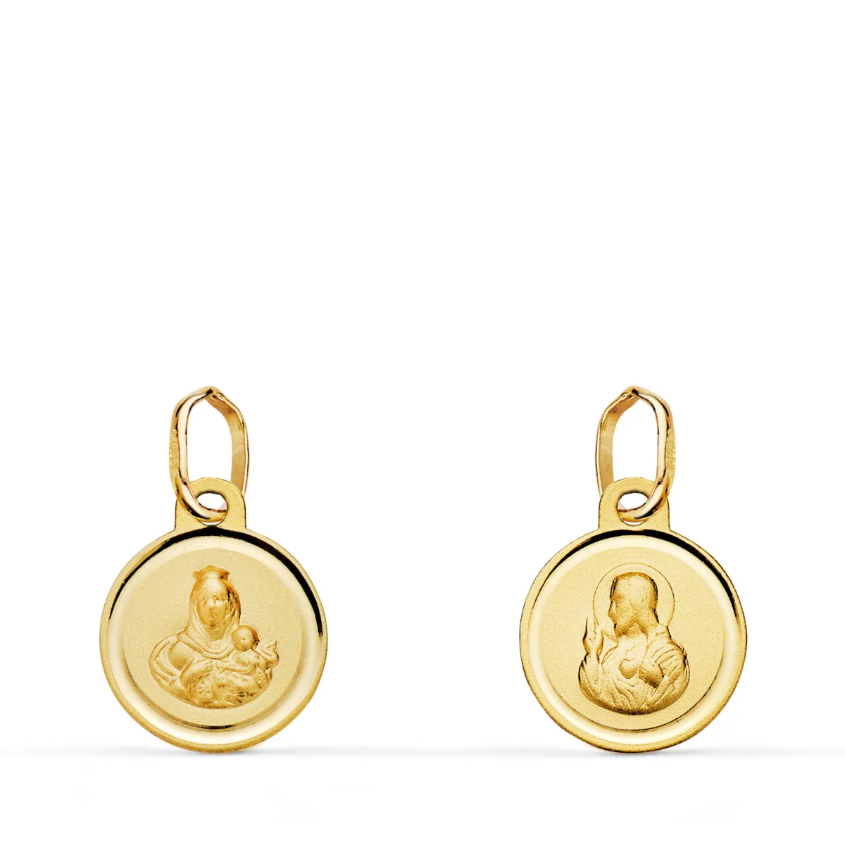 18K MEDALLA ESCAPULARIO ORO AMARILLO BISEL VIRGEN DEL CARMEN Y CORAZON DE JESUS 10 MM