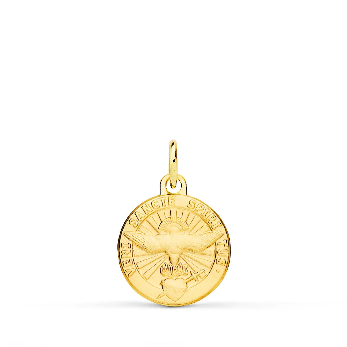 9K MEDALLA ORO AMARILLO ESPIRITU SANTO LATIN MATIZADA 14 MM