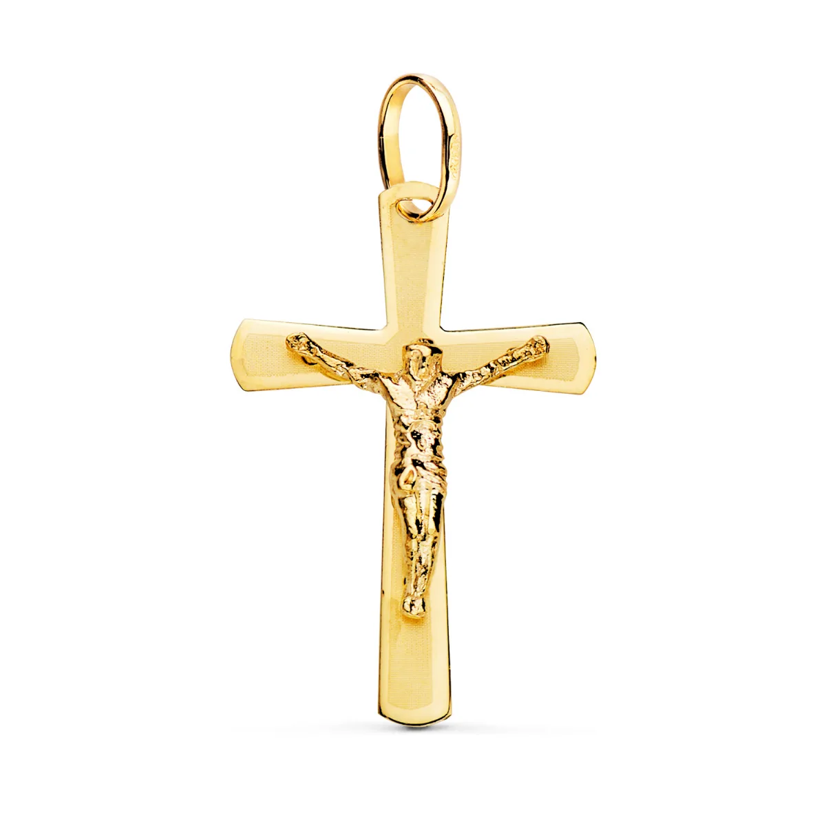 18K CRUZ ORO AMARILLO CON CRISTO PLANA LASER 25X16 MM