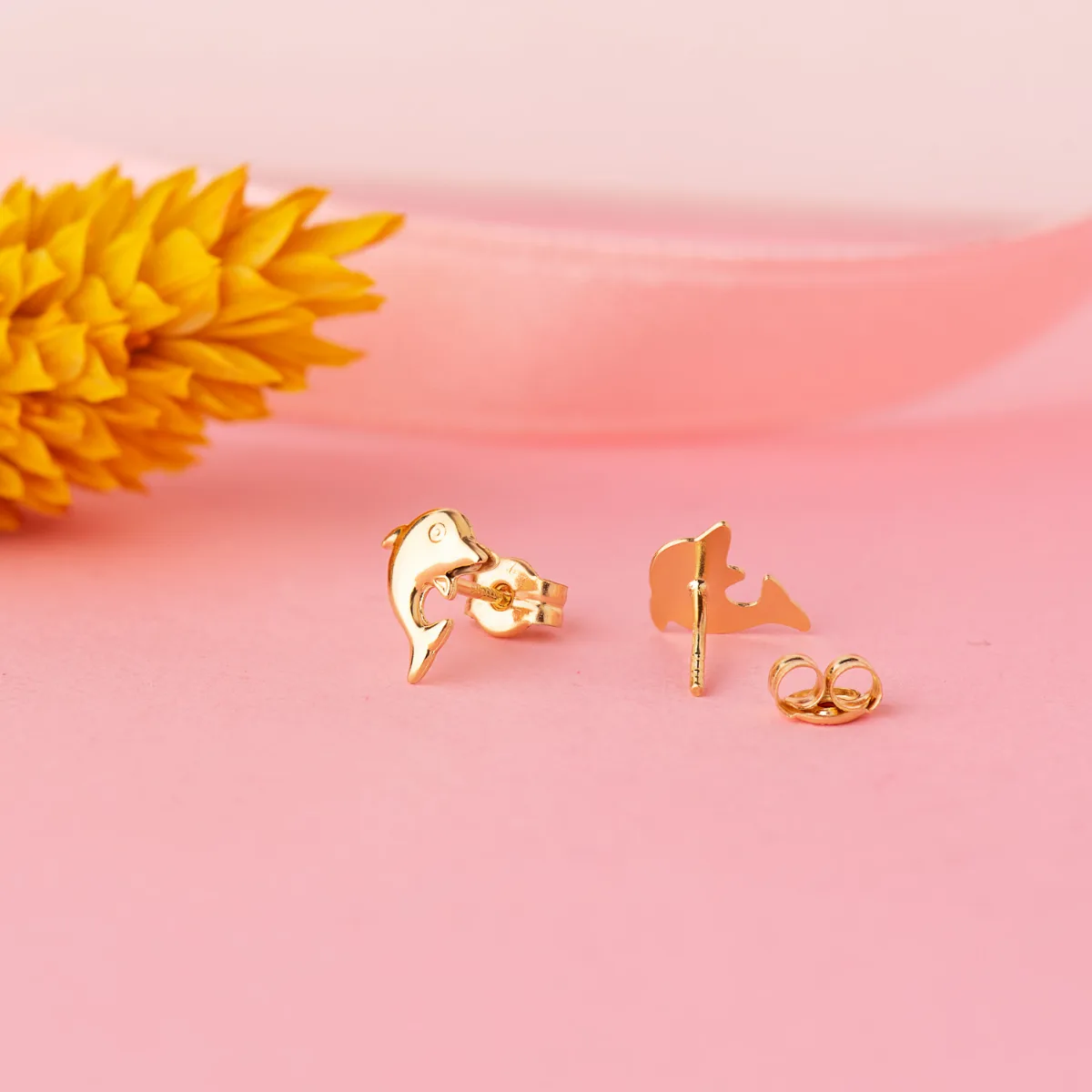 18K PENDIENTES ORO AMARILLO DELFINES LISOS 8 X 6 MM. CIERRE PRESION — vista 2