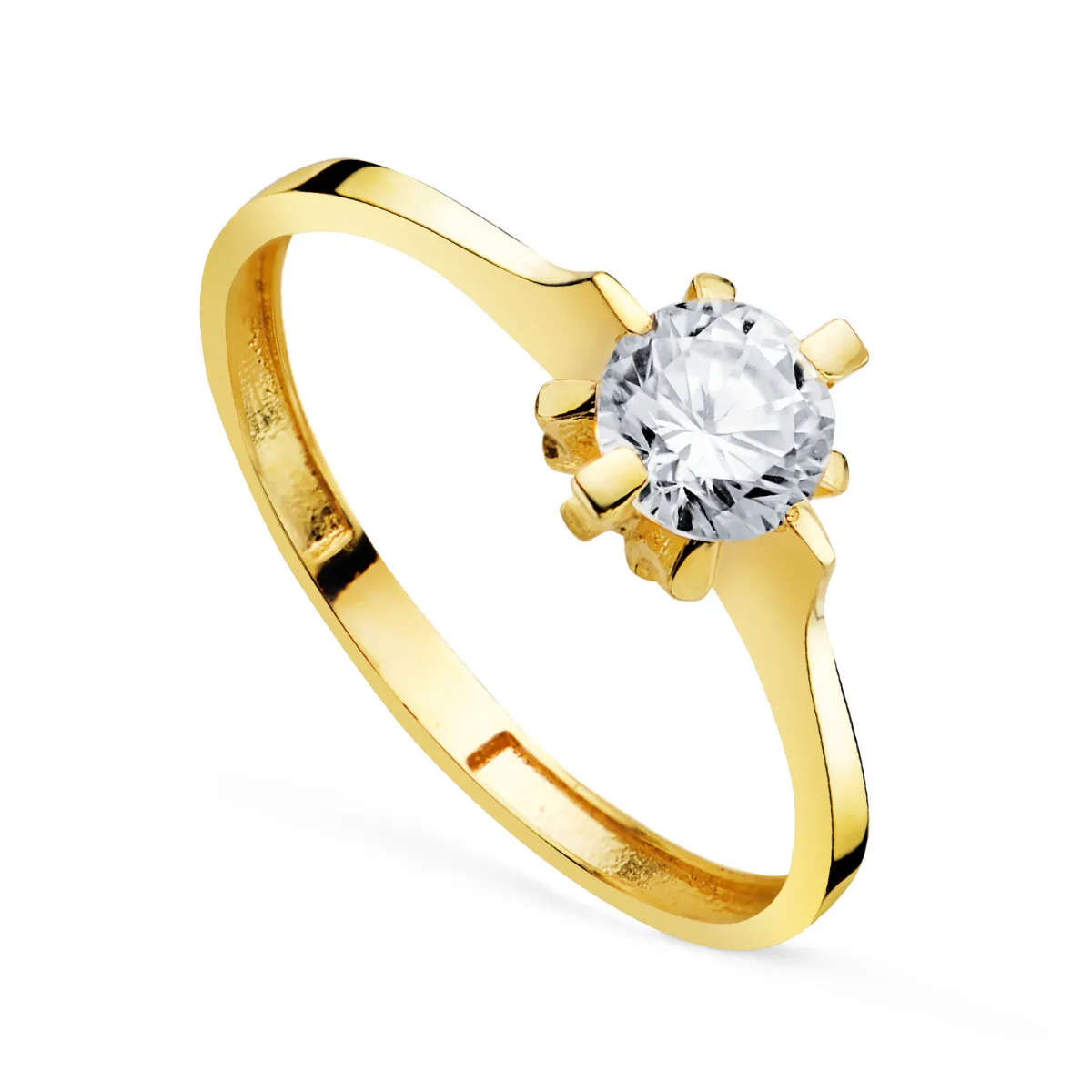 18K SOLITARIO ORO AMARILLO CIRCONITA GARRAS 5 MM ANCHO CUERPO 2 MM