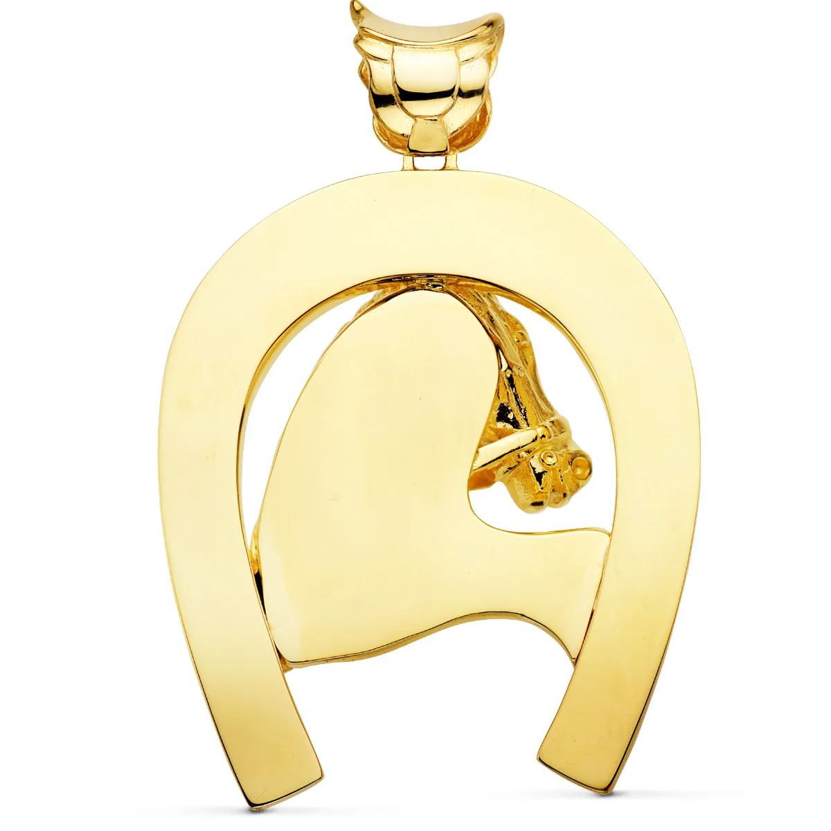 18K COLGANTE ORO AMARILLO HERRADURA CON CABALLO 60X50 MM — vista 2
