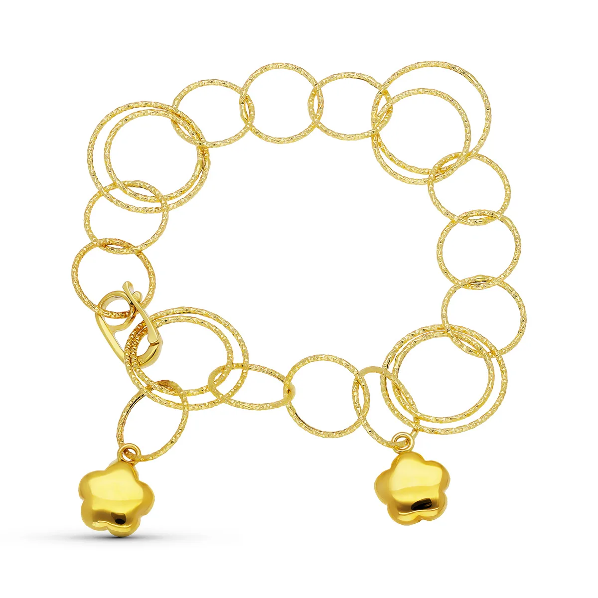 18K PULSERA ORO AMARILLO ESLABONES Y FLOR