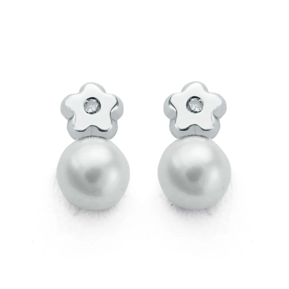 9K PENDIENTES ORO BLANCO DIAMANTES 9X5 MM 0.02 CTS SI-H CIERRE TUERCA