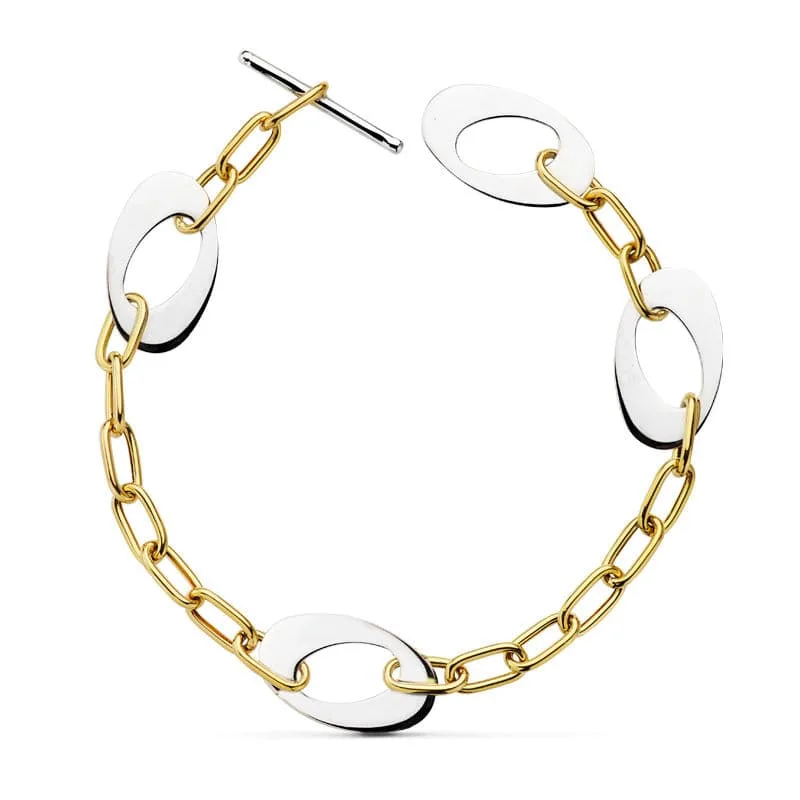 18K PULSERA BICOLOR MOTIVOS 24CM