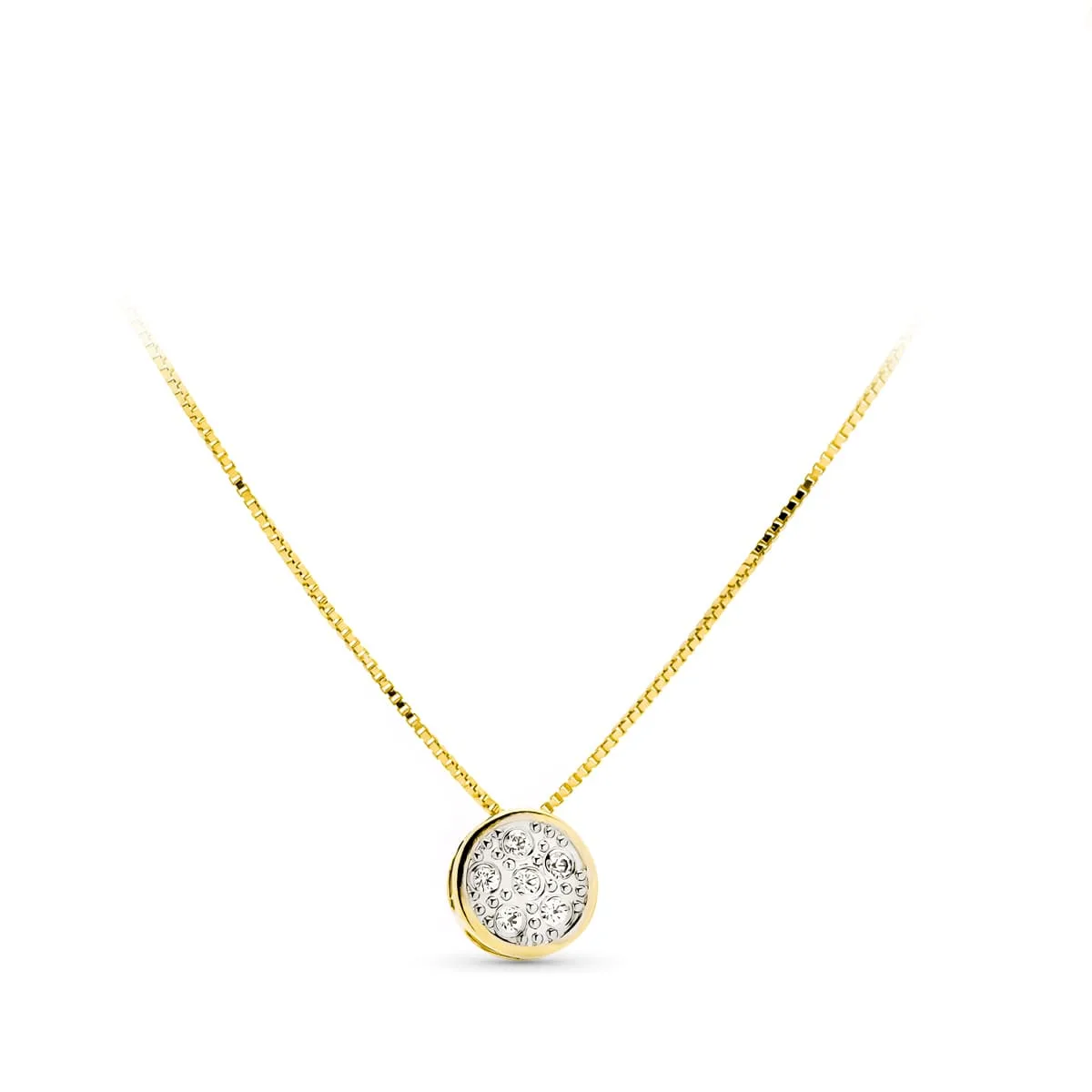 18K COLGANTE ORO BICOLOR REDONDO CIRCONITA 5.5 MM CON CADENA