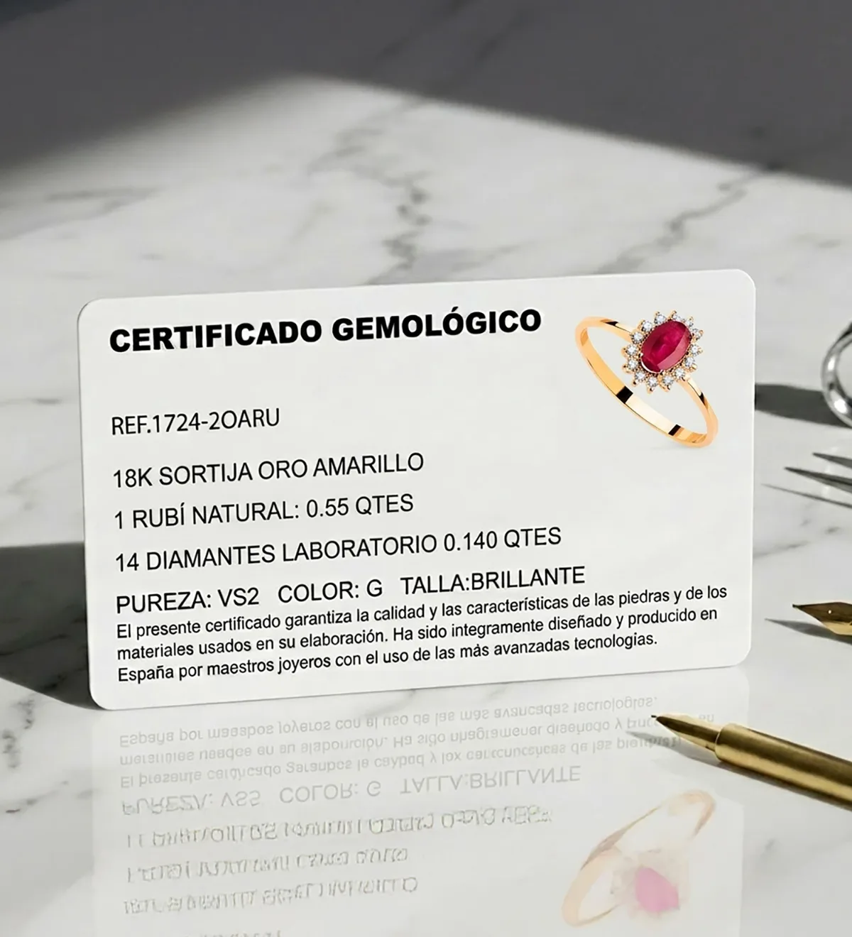 18K SORTIJA ORO AMARILLO RUBI 6x4 MM 0,55 QTS. DIAMANTES LABORATORIO 0,140 QTS. VS2-G. MEDIDA: 9,5X8 MM — vista 3