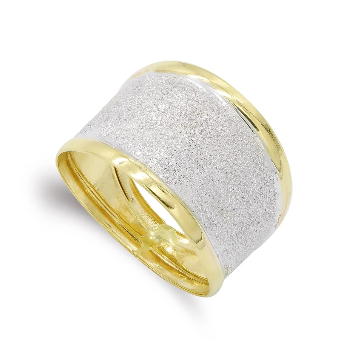 18K SORTIJA ORO BICOLOR DIAMANTADA BORDES BRILLO. ANCHO: 13,5 MM