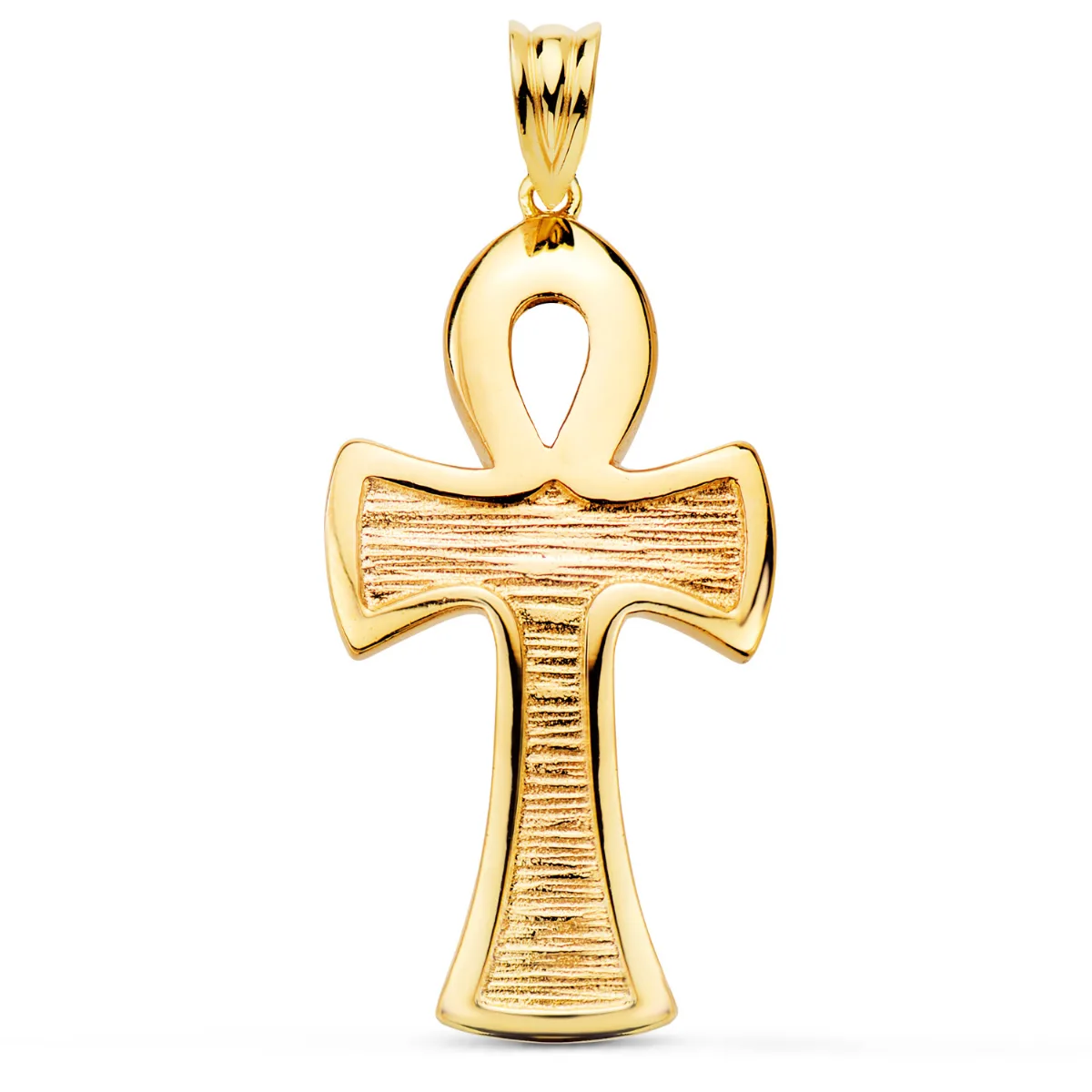 18K CRUZ DE LA VIDA EGIPCIA ORO AMARILLO BRILLO 34 X 18 MM . AMULETO EGIPCIO ANKH