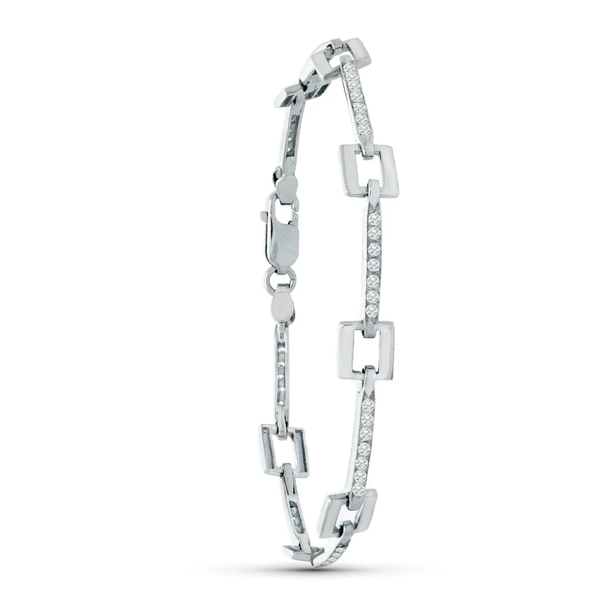 18K PULSERA ORO BLANCO CUADRADOS Y BARRAS CIRCONITAS