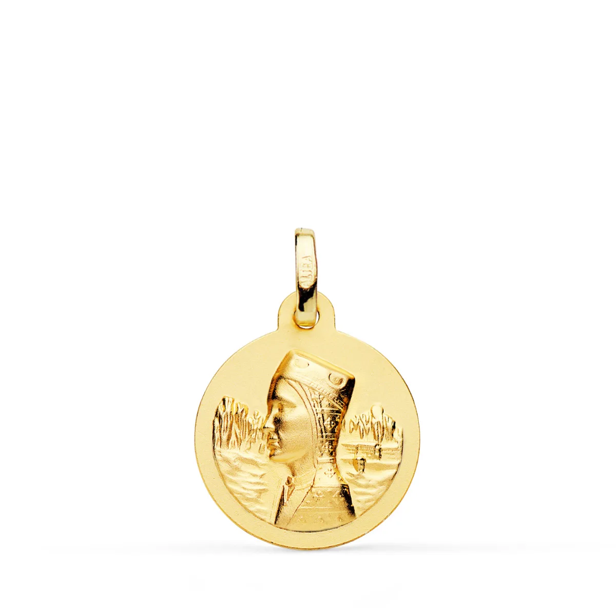 18K MEDALLA ORO AMARILLO VIRGEN DE MONTSERRAT LISA MATIZADA 16 MM