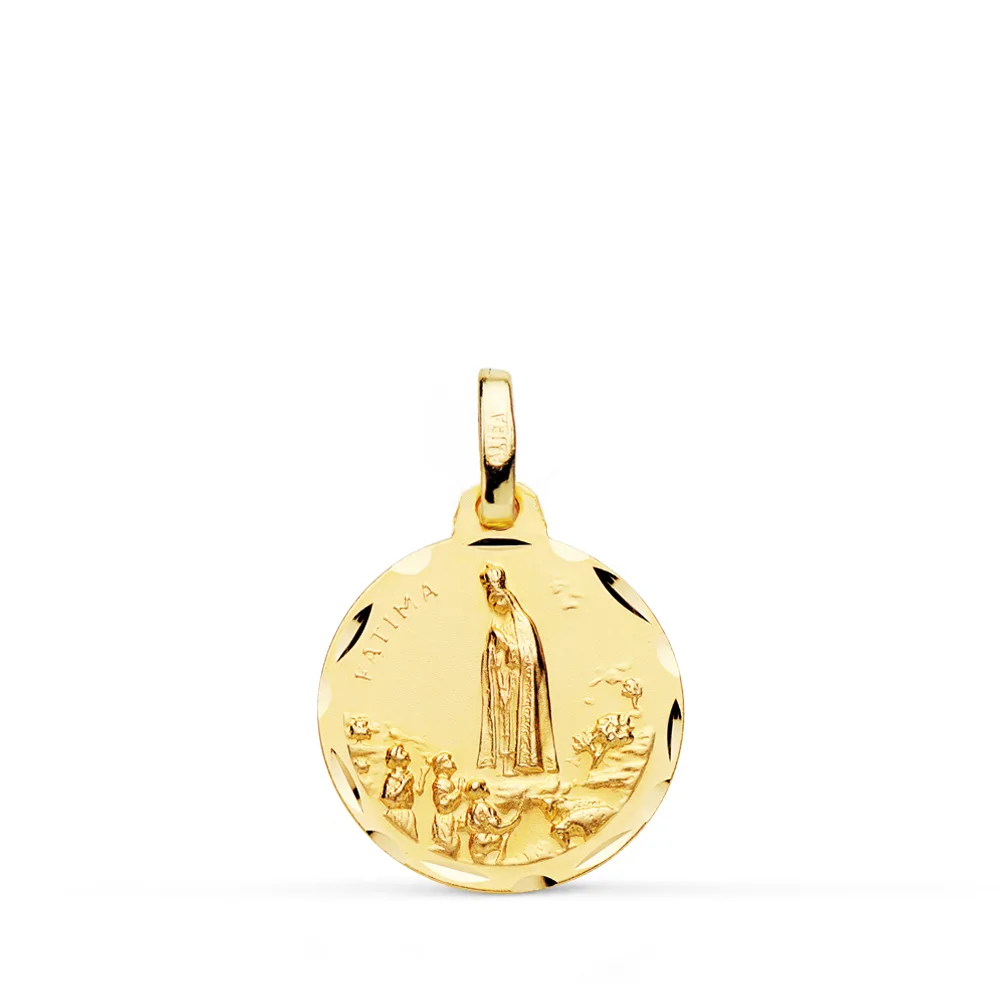 9K MEDALLA ORO AMARILLO VIRGEN DE FATIMA TALLADA 16 MM