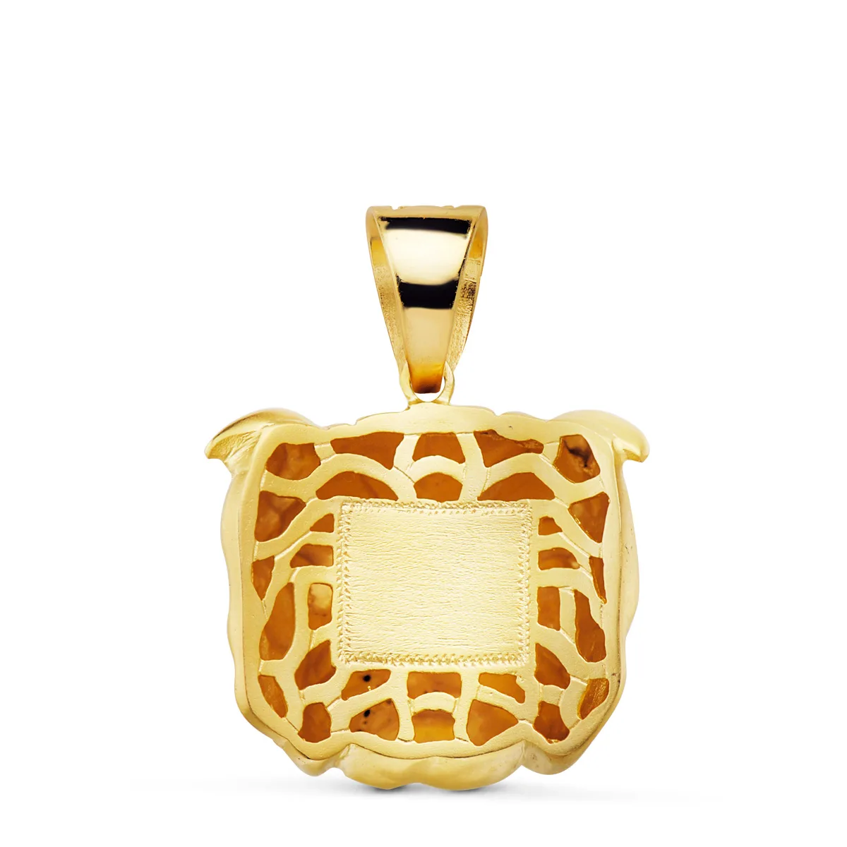 18K COLGANTE ORO AMARILLO CABEZA BULLDOG INGLES TALLADA 27X31 MM — vista 2