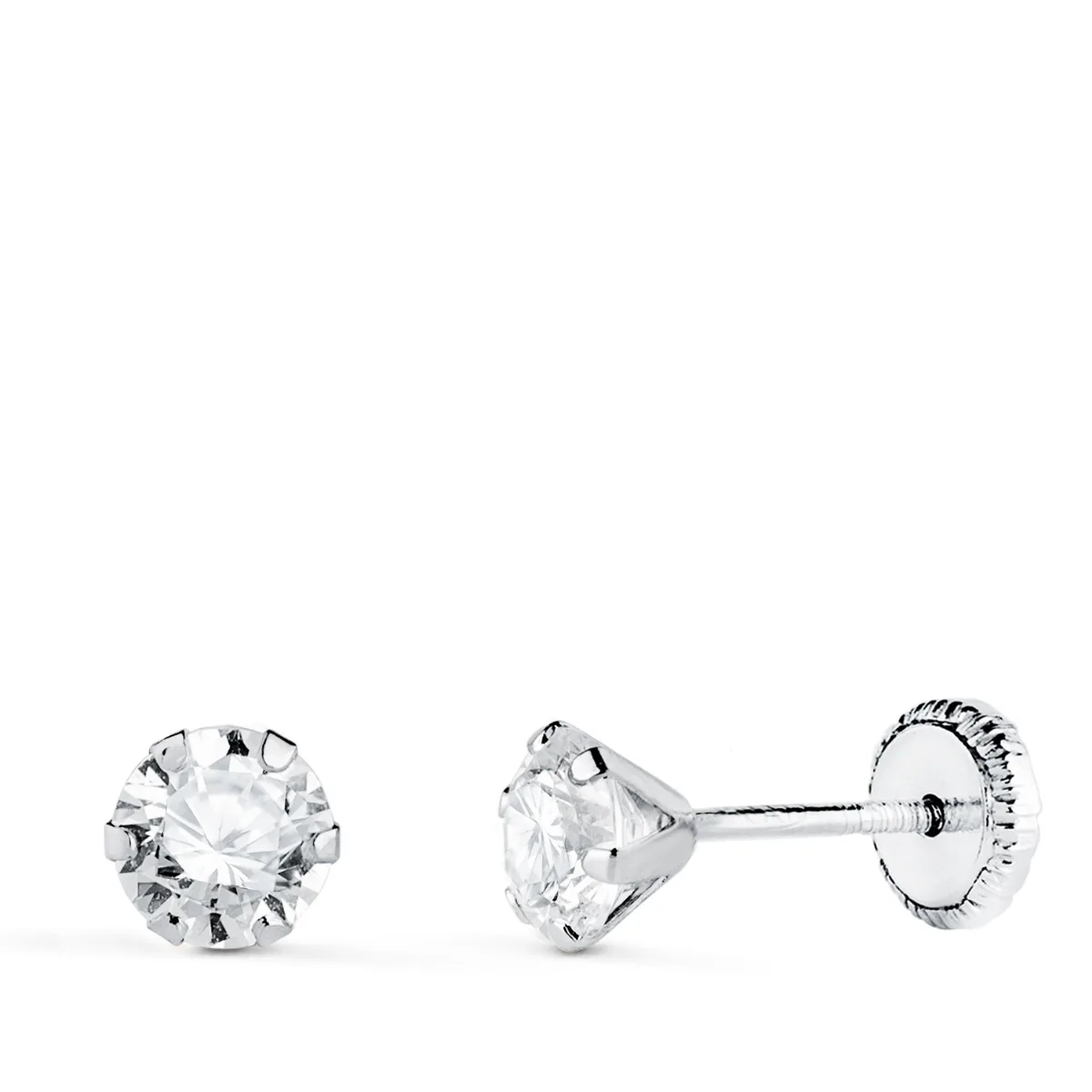 18K PENDIENTES ORO BLANCO 6 GARRAS CON CIRCONITA. ANCHO: 5 MM CIERRE TUERCA