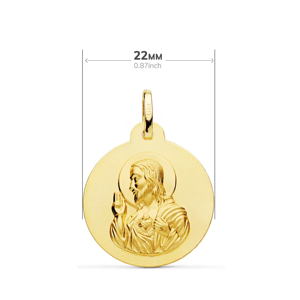 18K ESCAPULARIO ORO AMARILLO LISO VIRGEN DEL CARMEN CORAZON JESUS 22 MM — vista 2