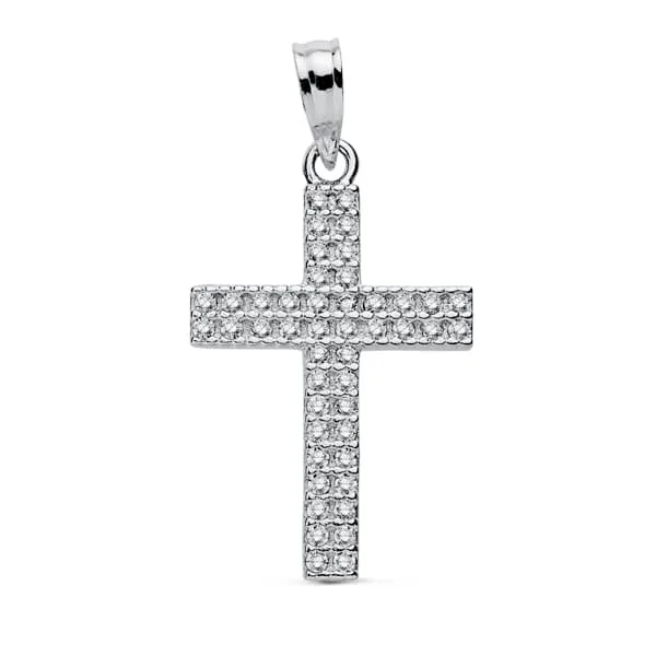 18K CRUZ ORO BLANCO CIRCONITA 24X15 MM