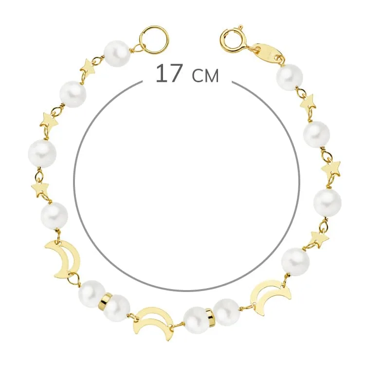18K PULSERA ORO AMARILLO COMUNION PERLA 5 MM 17CM — vista 2