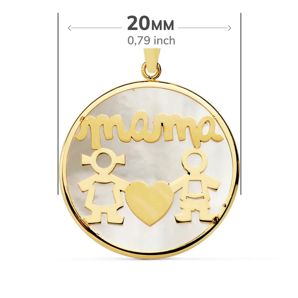 18K COLGANTE ORO AMARILLO MAMA NACAR NIÑO-NIÑA 20 MM — vista 2