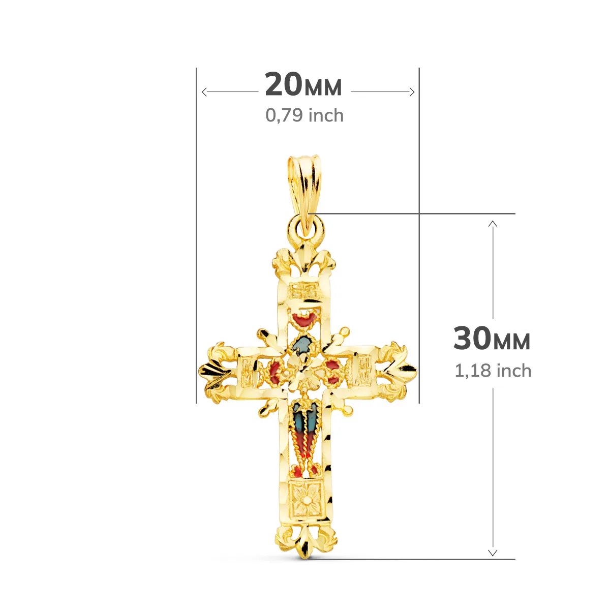 18K CRUZ ORO AMARILLO VIDRIERA CATEDRAL BORDES TALLADOS. 30X20 MM — vista 2