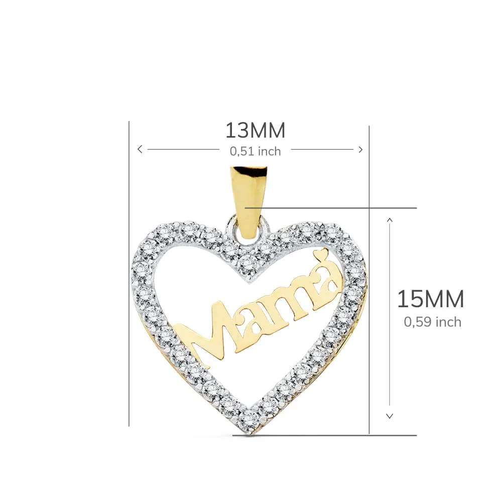 18K COLGANTE ORO BICOLOR CORAZON MAMA 15X13 MM — vista 2