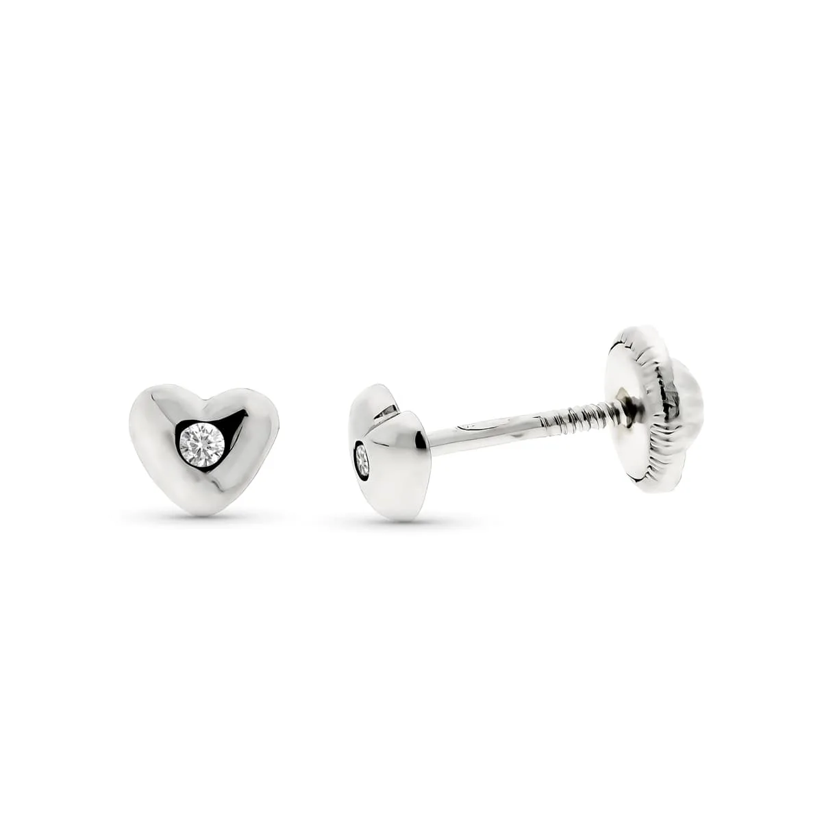 9K PENDIENTES ORO AMARILLO CORAZON DIAMANTES 0.016 CTS SI-H 4 MM TUERCA