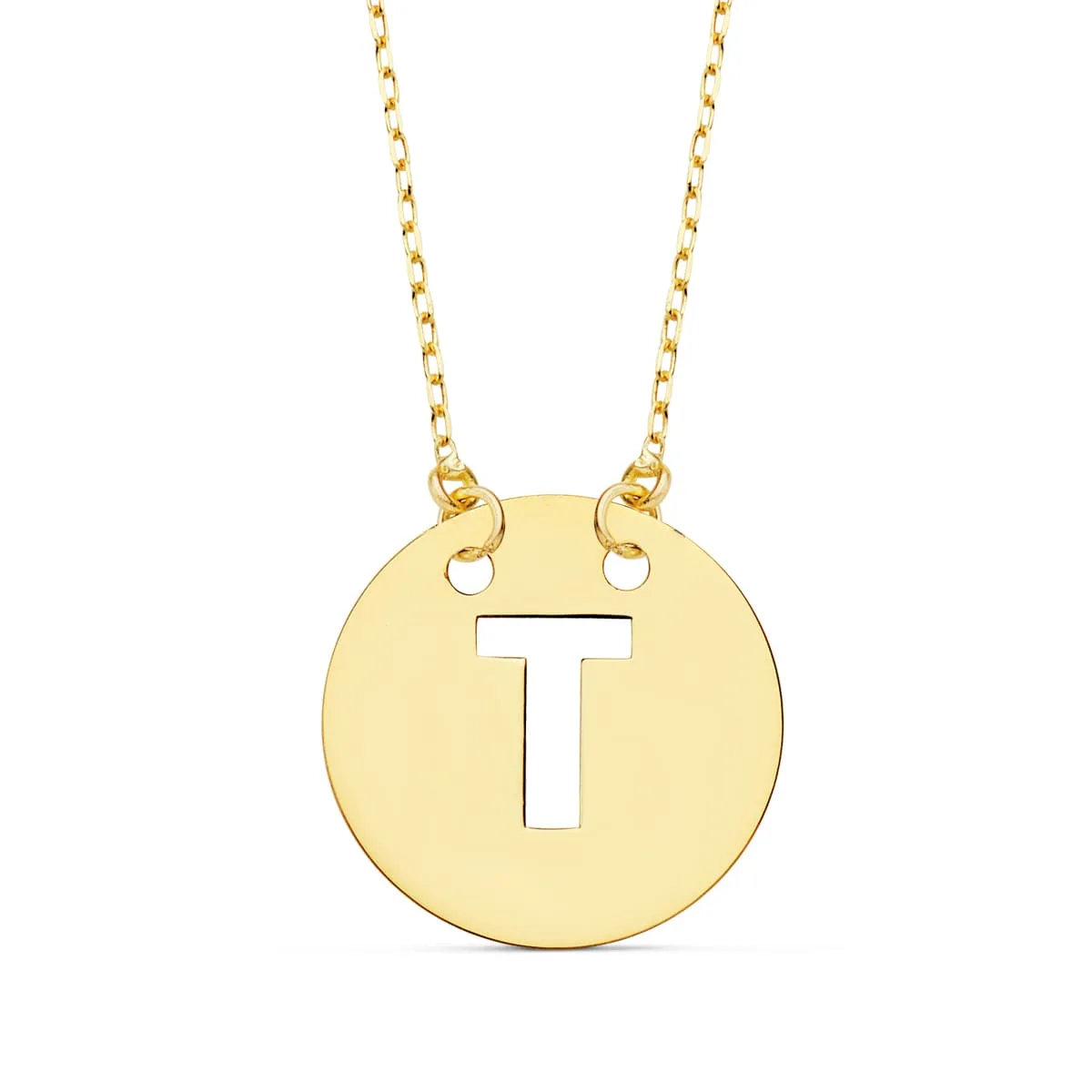 18K COLGANTE ORO AMARILLO LETRA " T " 15 MM CADENA FORZADA 42CM