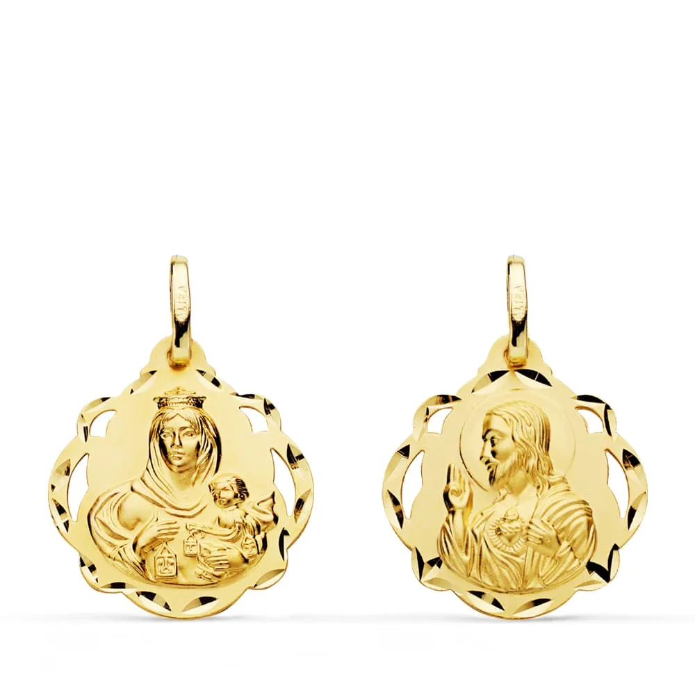 18K ESCAPULARIO ORO AMARILLO ORO AMARILLO VIRGEN DEL CARMEN CORAZON DE JESUS 18 MM