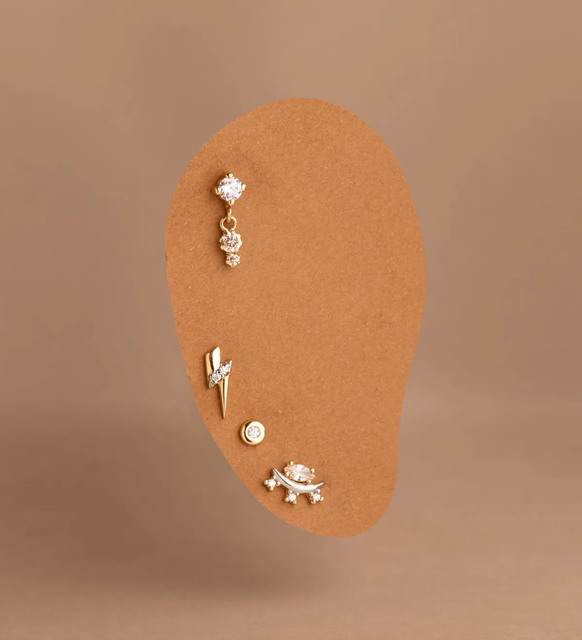 18K PENDIENTES ORO BICOLOR LUNA CON CIRCONITAS. MEDIDA: 9 X 5 MM. CIERRE PRESION — vista 2