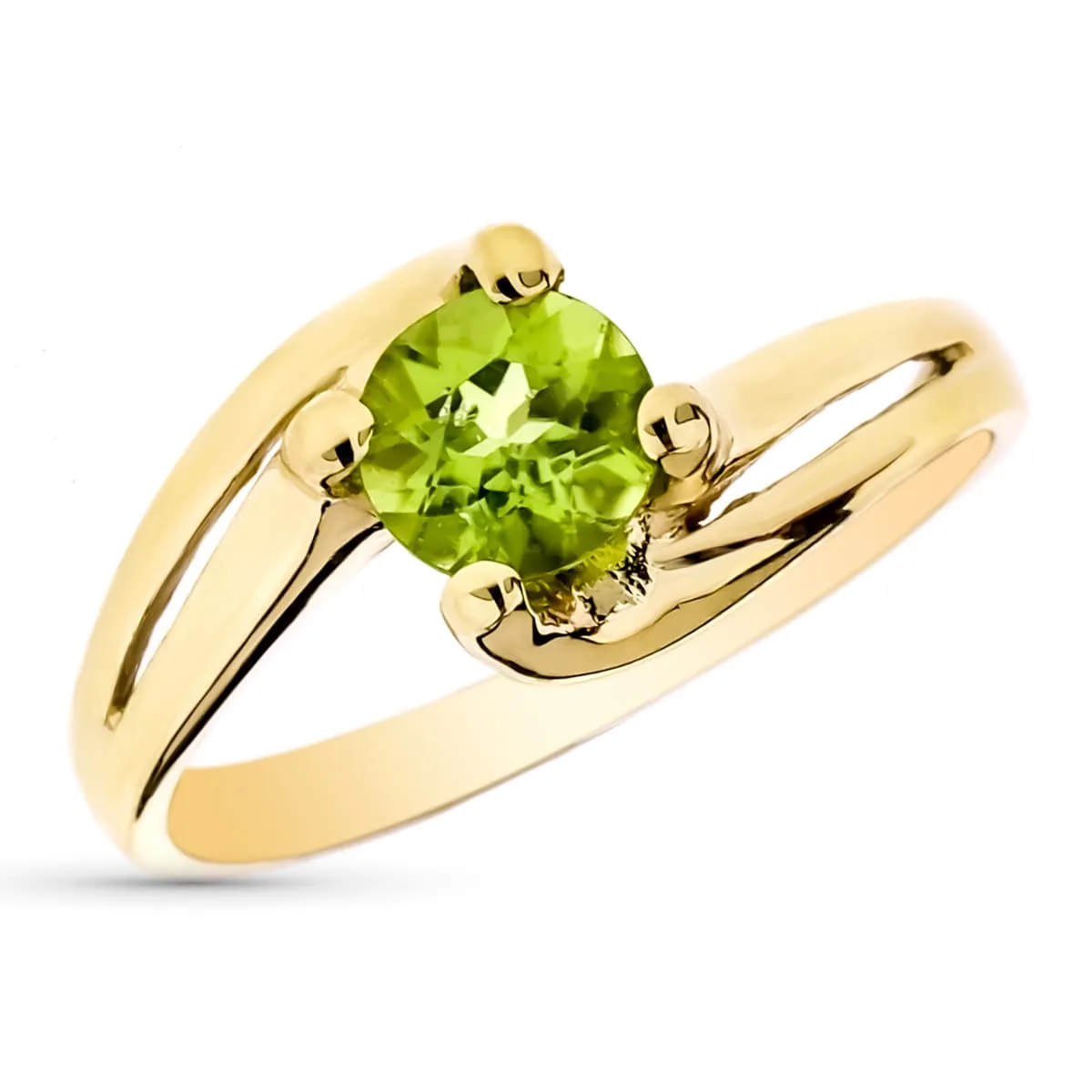 9K SOLITARIO ORO AMARILLO CON OLIVINA NATURAL DE 6 MM Y 0,93 QTS.