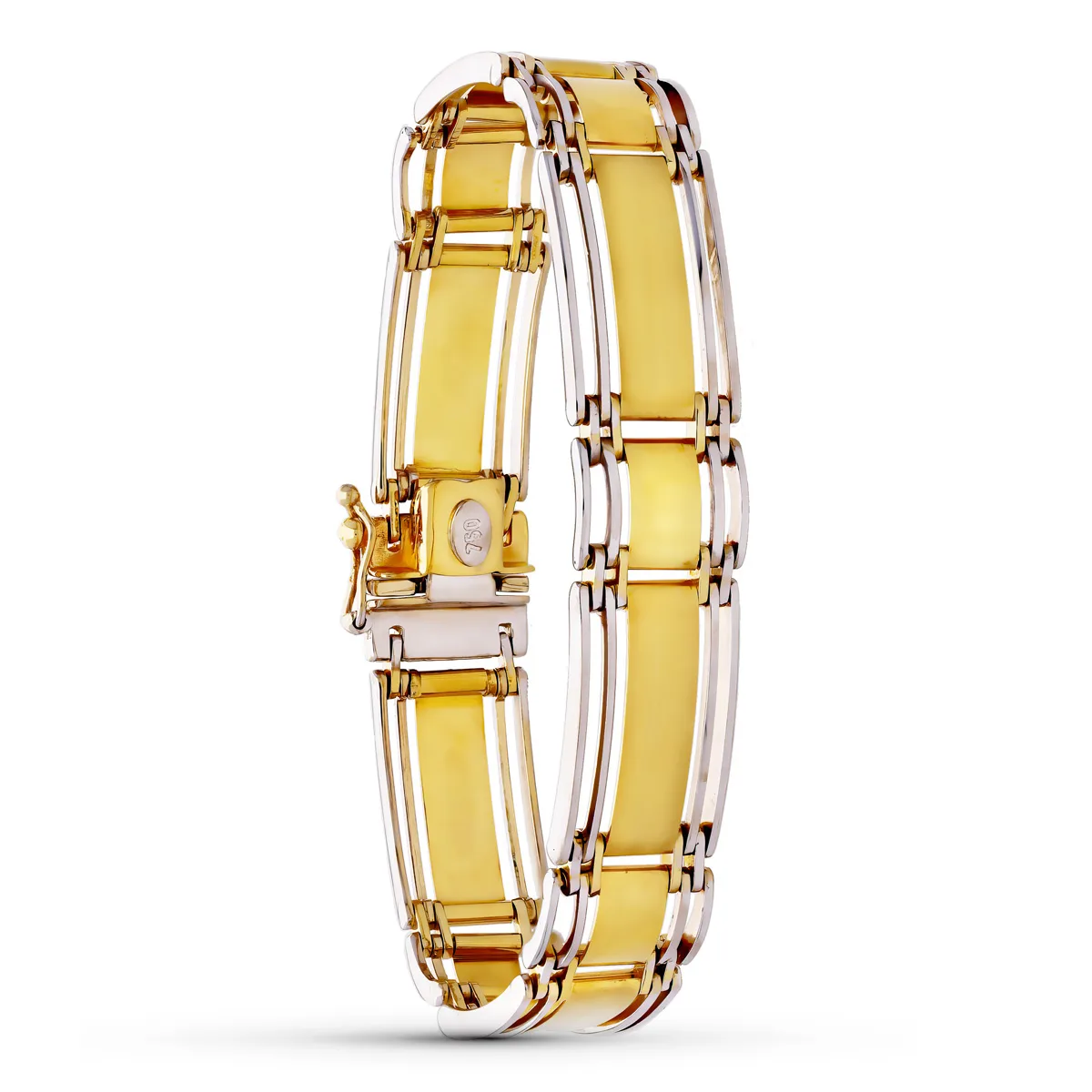 18K PULSERA ORO BICOLOR MATE Y BRILLO HOMBRE LONGITUD 19CM ANCHO 8 MM