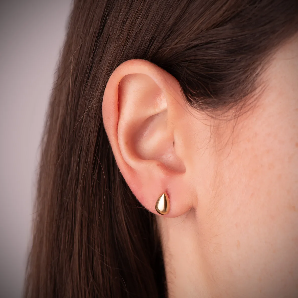 18K PENDIENTES ORO AMARILLO GOTA LISA BRILLO HUECA 8 X 5,5 MM. CIERRE PRESION — vista 2