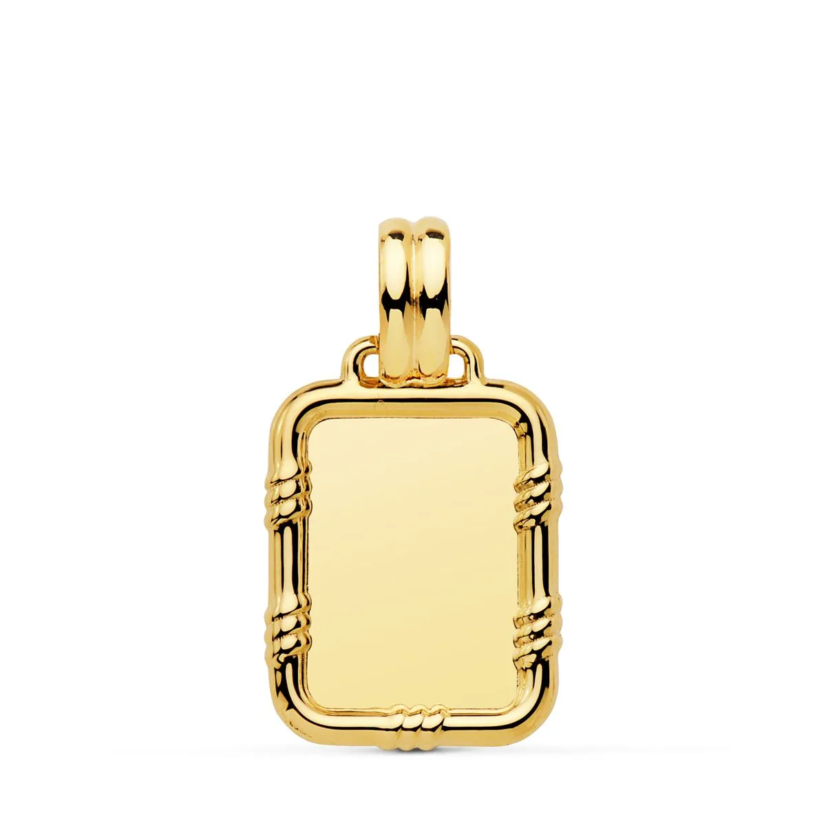 18K PLACA CHAPA ORO AMARILLO BRILLO CON BORDE 19X15 MM