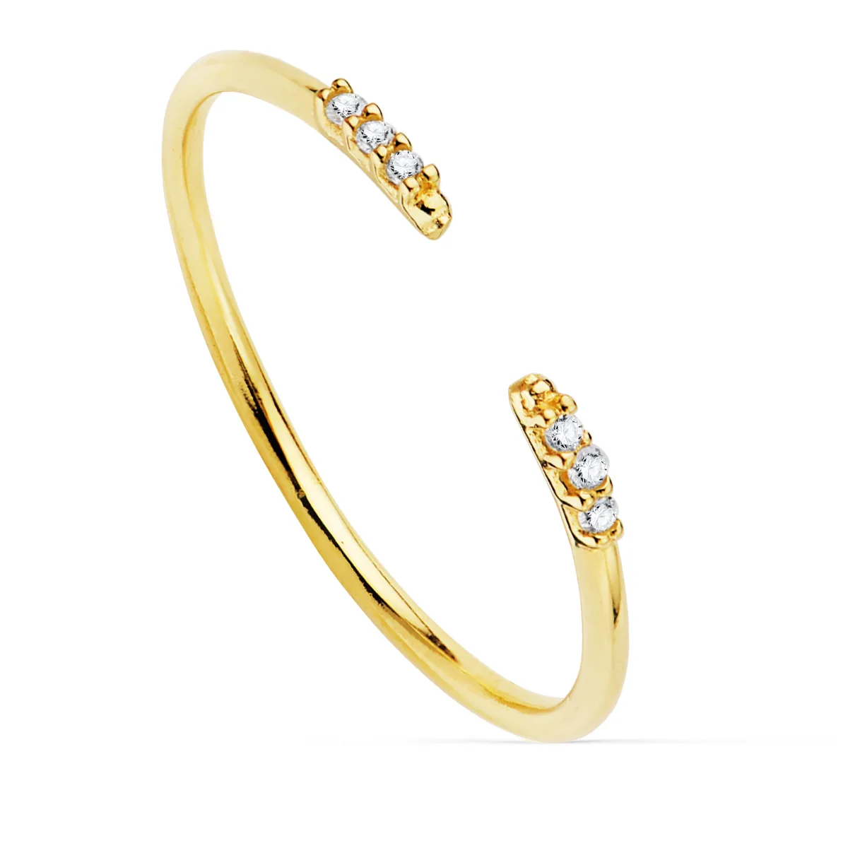 18K SORTIJA ABIERTA ORO AMARILLO DIAMANTES 0.030QTS. G-VS2. CUERPO REDONDO 1 MM