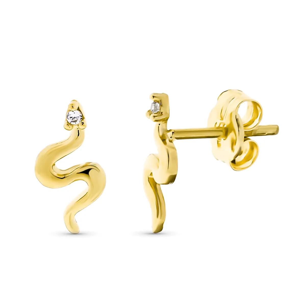 9K PENDIENTES ORO AMARILLO SERPIENTE CON CIRCONITA. MEDIDA: 9 X 4,5MM. CIERRE PRESION