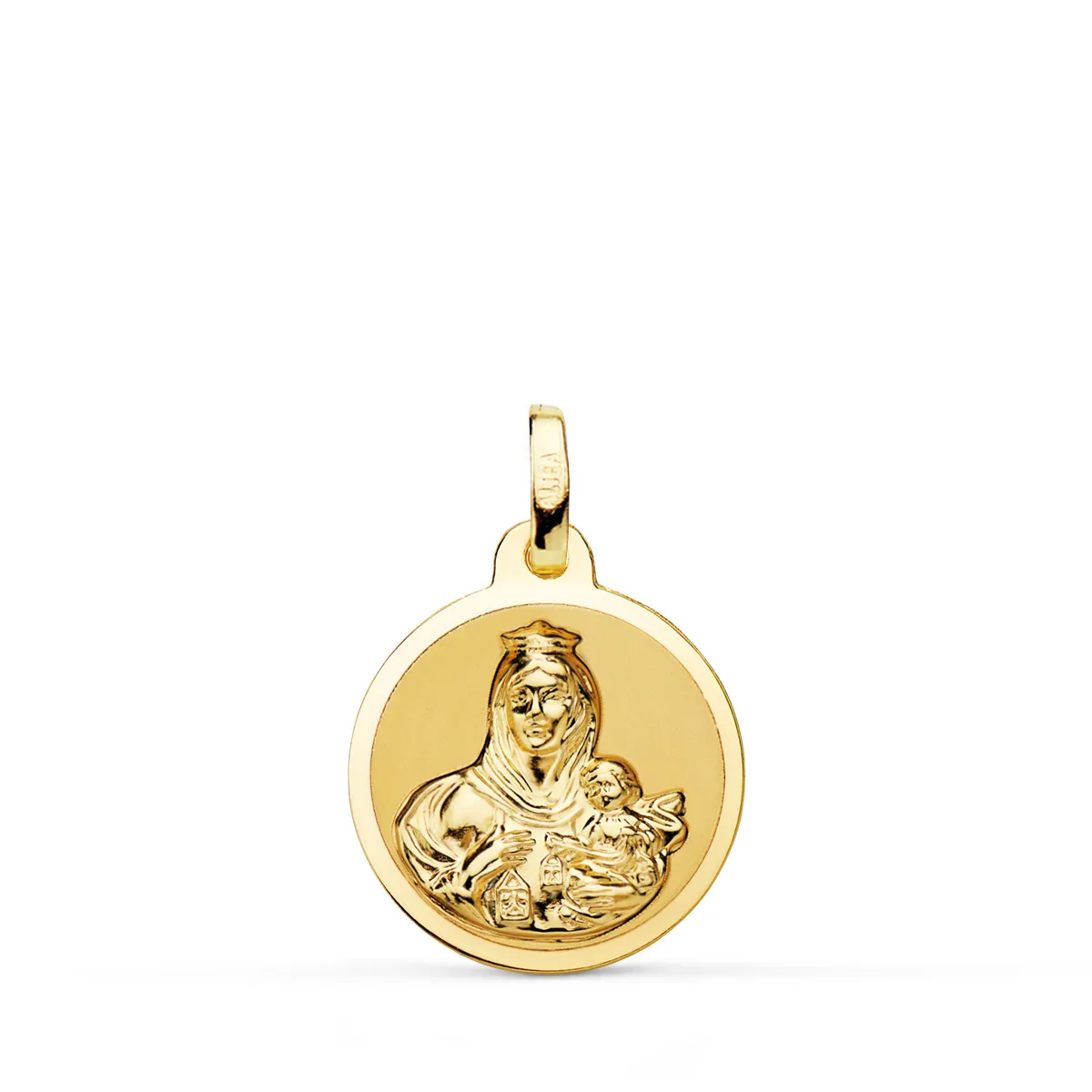 18K MEDALLA ORO AMARILLO VIRGEN DEL CARMEN BRILLO 16 MM