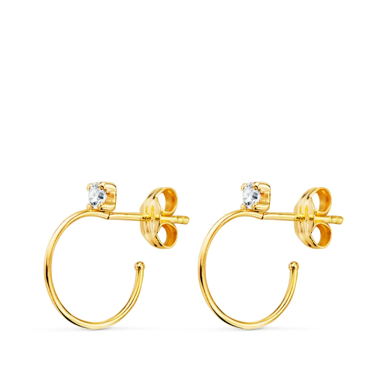18K PENDIENTES ORO AMARILLO AROS ABIERTOS HILO FINO 0,5MM CON CIRCONITA 14 MM. CIERRE PRESION