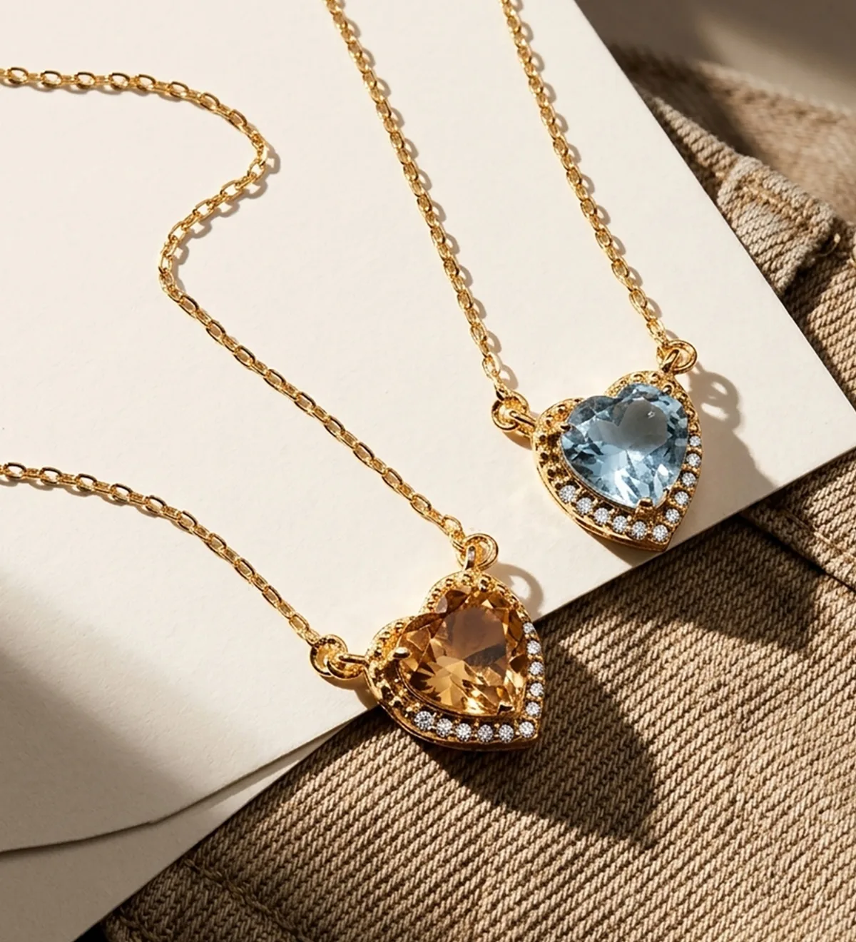 18K GARGANTILLA ORO AMARILLO CORAZON TOPACIO AZUL 7MM CIRCONITAS CADENA 40-2CM C. AMOR — vista 2