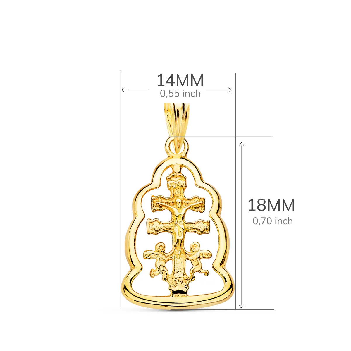 18K COLGANTE CRUZ DE CARAVACA ORLA ORO AMARILLO 18X14 MM — vista 2