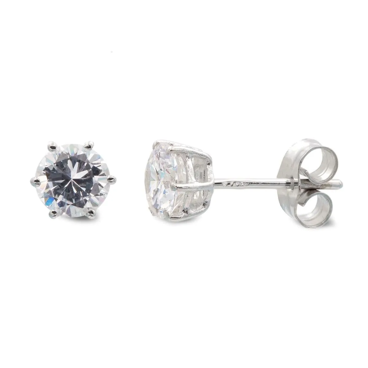 18K PENDIENTES ORO BLANCO GARRAS CIRCONITA 6X6 MM CIERRE PRESION