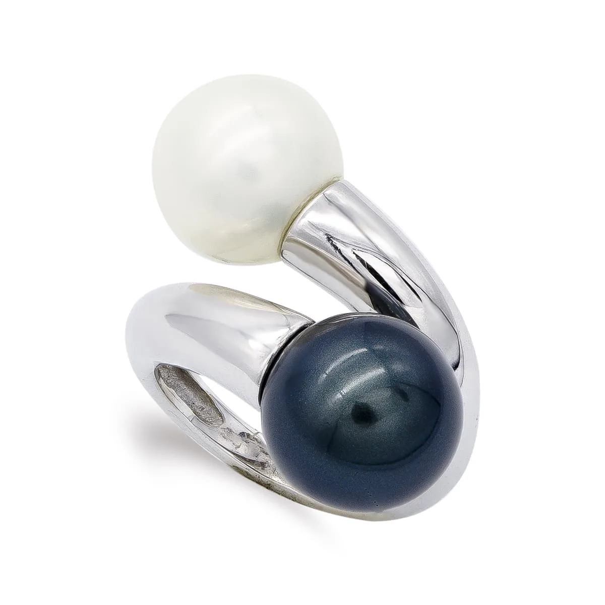 18K SORTIJA ORO BLANCO PERLA BLANCA Y TAHITI 12 MM