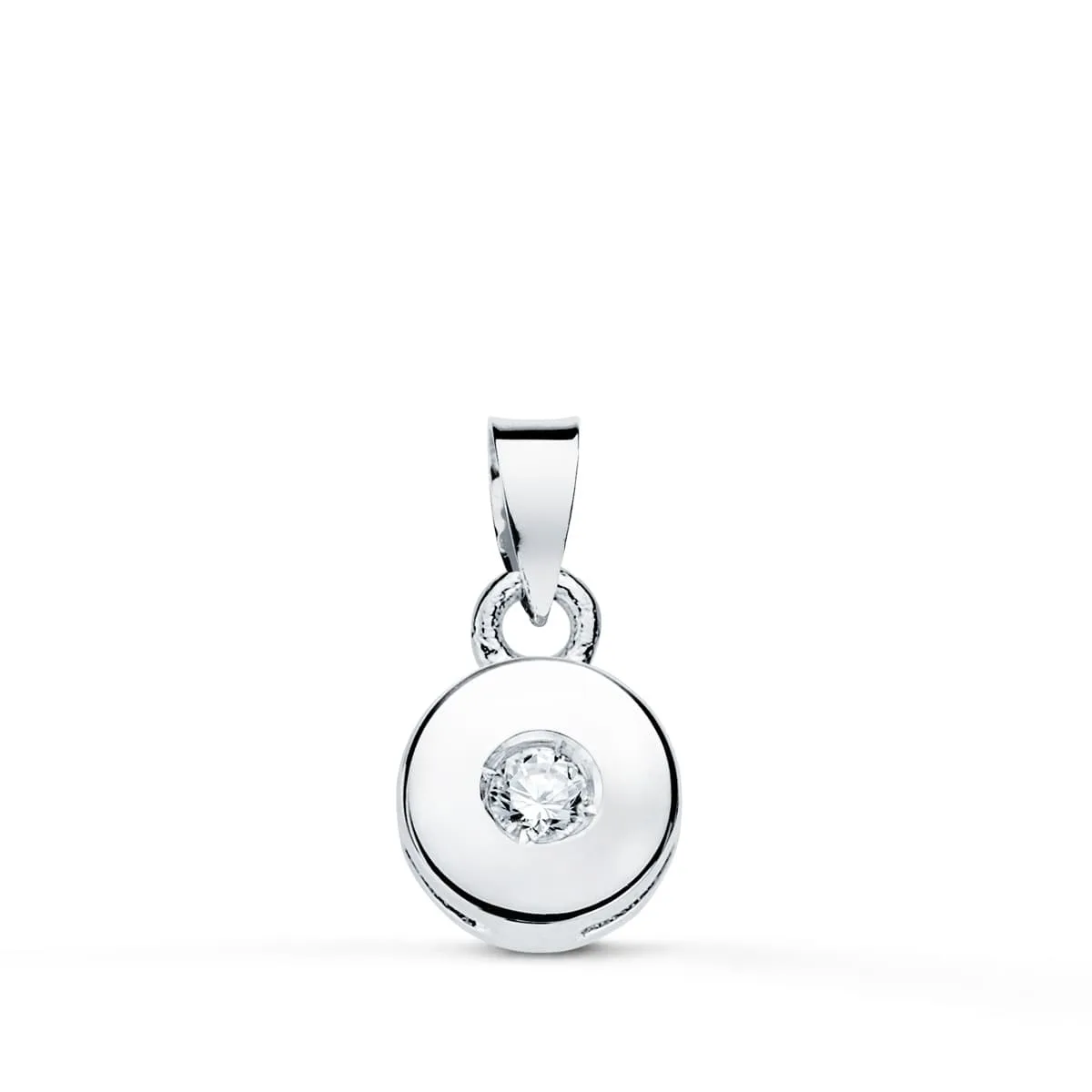 18K COLGANTE ORO BLANCO CHATON 5.5 MM DIAMANTE NATURAL TALLA BRILLANTE 0,035 QTS SI-H